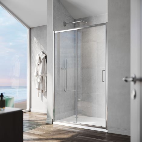 ELEGANT 1000x800mm Sliding Door Shower Enclosure with SMC Tray & Waste Trap (8mm NANO Glass, Dual Aluminium Frame) 1900H
