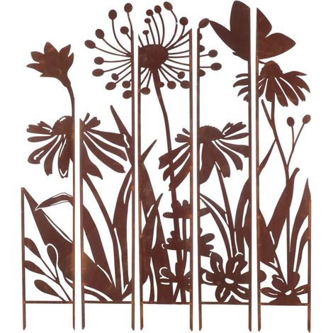 Treillis en 5 Parties Fleurs L - Métal Marron - 137,5 x 1,5 x H 170 cm - Livraison gratuite