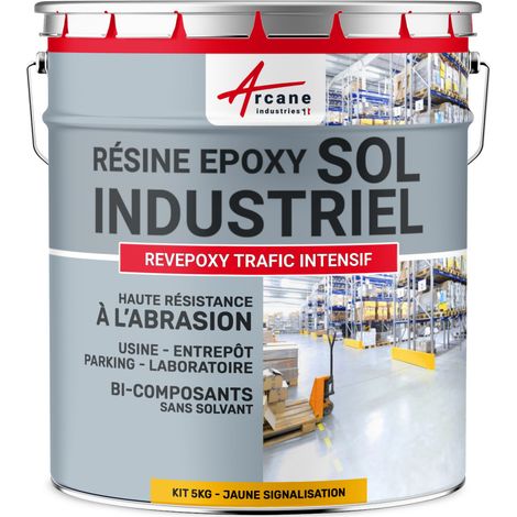 Peinture sol, résine epoxy, revêtement sol industriel et sol béton, usine, parking : Revepoxy trafic intensif - 5 Kg (jusqu'à 10 m² en 2 couches) Jaune Signalisation - RAL 1023 - ARCANE INDUSTRIES