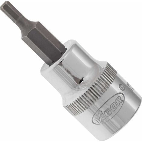 VIGOR Innenvierkant Antrieb 10 = 3/8 Zoll Schraubendreher-Einsatz Innensechskant-Profil V2285N ∙ Vierkant hohl 10 mm (3/8 Zoll) ∙ Innen-Sechskant Profil ∙ 3 ∙ Gesamtlänge: 49 mm (1/4)