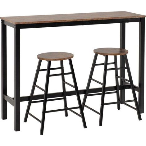 Athens Breakfast Bar Set - Acacia Effect/Black (1/5)