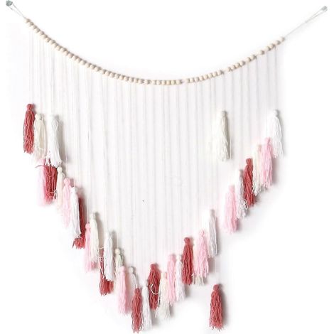 Tenture murale en macramé - Tenture murale en macramé avec perles de bois - Décoration murale bohème pour chambre à coucher et salon (1/5)
