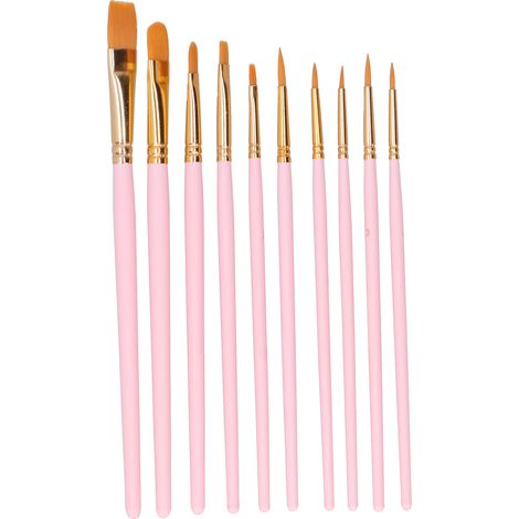 10 Pinceaux en Nylon avec Manche en Bois pour Aquarelle et Gouache - Set Débutant (101R-Rose Mat) (1/5)