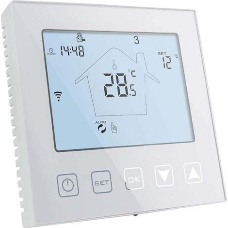 WiFi Thermostat Chaudiere Gaz/Chauffage au Sol Eau 3A Alexa Google Home Compatible Programmable Blanc