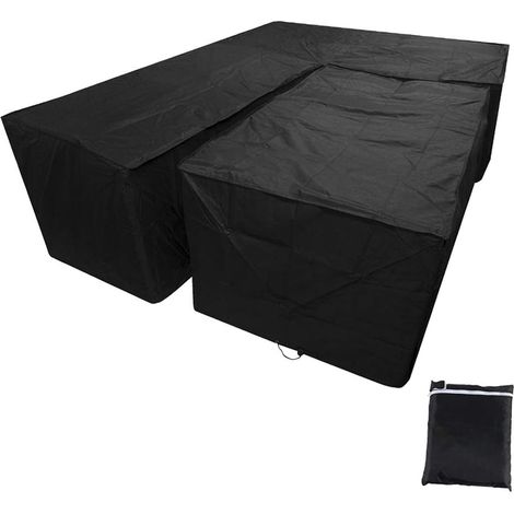 ZOLGINAH Funda para sofá esquinero de jardín en forma de L, protección de lona 210D para muebles de jardín, impermeable, anti-UV, funda protectora para muebles de jardín (negro, 286x286x82cm+155x95x68 (1/5)