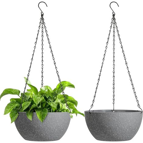 Lot De 2 Pots Fleurs Suspendus, 25 Cm, Plastique PP, Chaîne Amovible, Drainage Contrôlé, Intérieur Extérieur