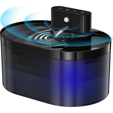 Schnurloser Katzenwasserbrunnen, 2,2 l batteriebetriebener Katzenwasserbrunnen mit Bewegungssensor, leise Wasserpumpe mit blauer LED, Schwarz (1/5)