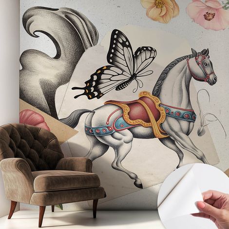Papier peint adhésif décoratif pour salon chambre et cuisine Facile à poser avec colle Fleurs vintage 250x250 cm (1/5)