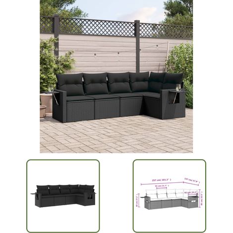 The Living Store Salon de jardin 5 pcs avec coussins noir résine tressée - Ensemble Salon De Jardin - Meuble De Jardin - Résine Tressée - Rotin Synthétique - Mobilier Extérieur (1/3)