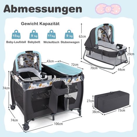 Tragbares 5-in-1-Reisebett mit Babywanne und Wickeltisch