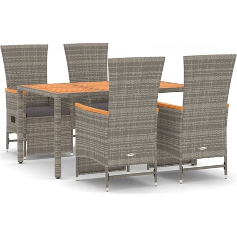 Maison Exclusive - 5-tlg. Garten-Essgruppe mit Kissen Grau Poly R