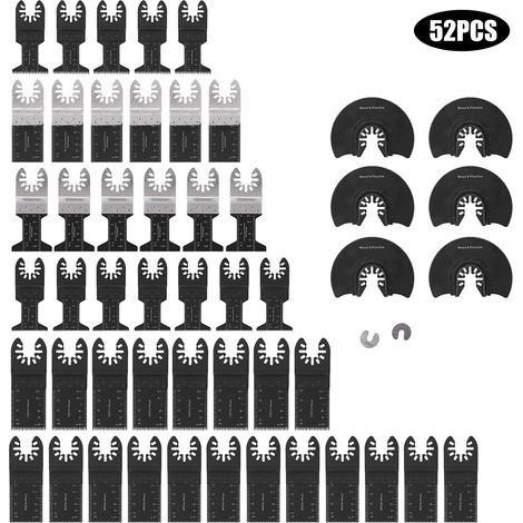 Kit d'accessoires pour outil multifonction oscillant comprenant 52 lames de scie en acier à haute teneur en carbone, idéal pour le bricolage à domicile.
