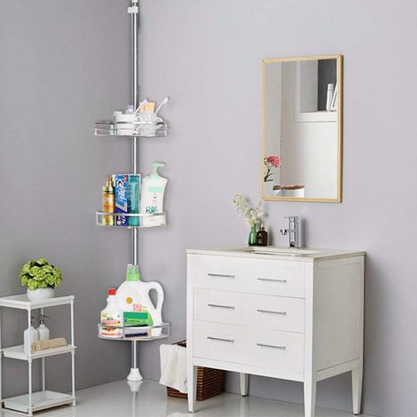 Etagère de Douche d'Angle 3 Tablettes Télescopique jusqu'à 280 cm (1/5)