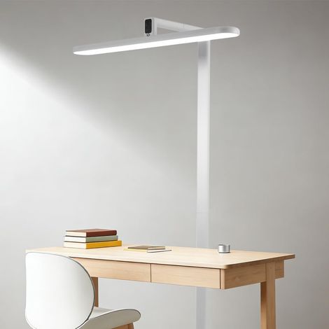 Lampadaire sur Pied Protection des Yeux,UGR≤13 Anti-éblouissement RG0,3800LM 4000K Lumière Naturelle Spectre Complet, Panneau Tactile Mémoire, Aluminium(Blanc) (1/5)