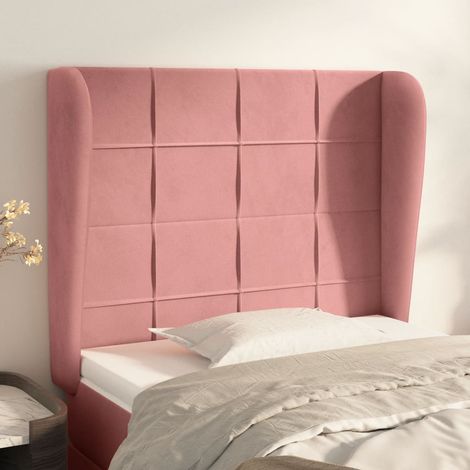 Tête de lit avec oreilles pour lit simple, Cadre de lit, Tableau décoratif de chevet Rose 93x23x118/128 cm Velours SDG75261 (1/5)