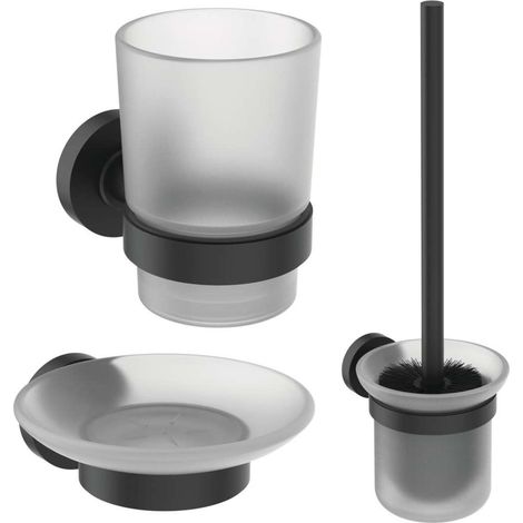 Ideal Standard IOM - Juego de accesorios para baño, cristal mate/negro A9245XG