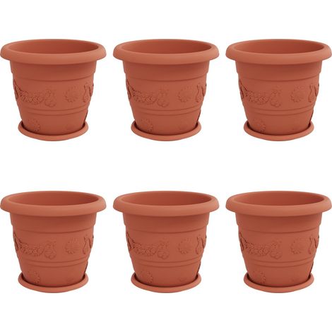 Maison Exclusive - Vasi per Piante 6 pcs Rosso Mattone Ø 34 x 28 cm Plastica