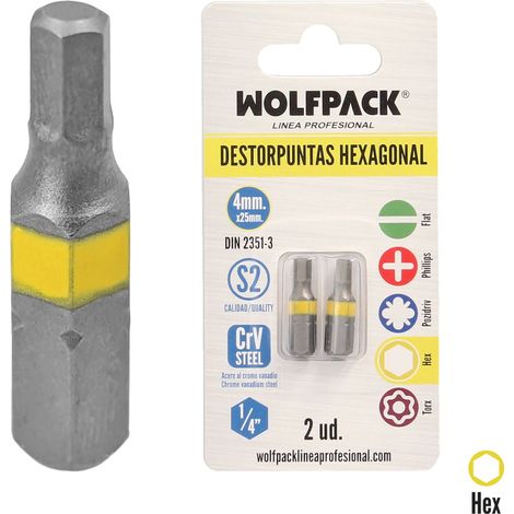 Destorpuntas Hexagonal 4,0 mm. (2 Piezas) Acero S2 al Cromo Vanadio (1/5)
