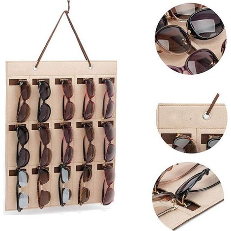 Organisateur Lunettes Solaire - Support Mural 15 Emplacements - Poche Suspension Rangement Murale - 40 x 50 cm - 1 Pièce (1/4)