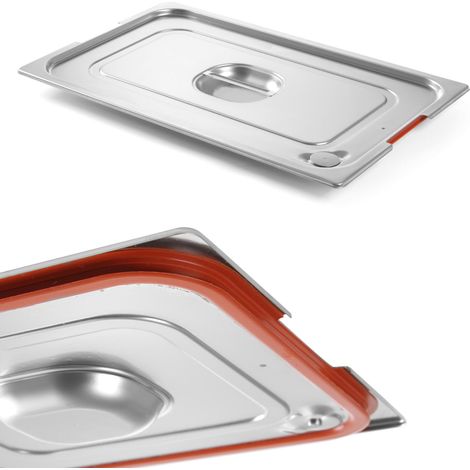 Coperchio per contenitore GN Profi Line con guarnizione in silicone e foro per manici GN2/3 354x325mm acciaio - Hendi 804315 (1/2)