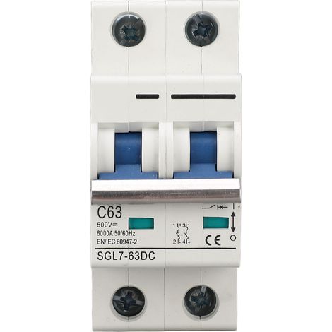 DC500V 2P Miniatur-Gleichstrom-Leistungsschalter mit Kurzschluss- und Überlastschutz für 35-mm-Schienenmontage, PV-Leistungsschalter, 63A (1/5)