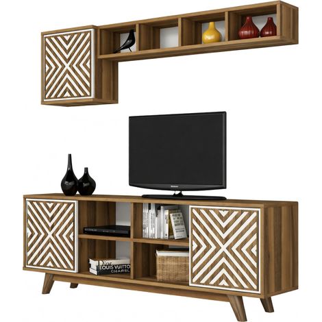 Dmora - Mobile porta TV Nair, Credenza da soggiorno, Armadio basso per TV, Base parete attrezzata, 160x35h56 cm, Noce e Bianco, con imballo rinforzato, con imballo rinforzato