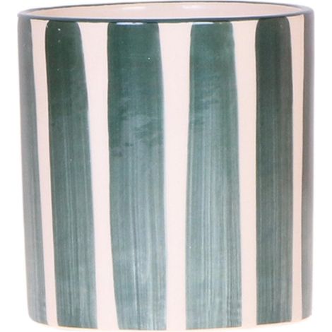 Cache-pot en Céramique à Rayures Vertes Ø 9 cm Pot de Fleurs Décoratif Style Méditerranéen - PANGIVO