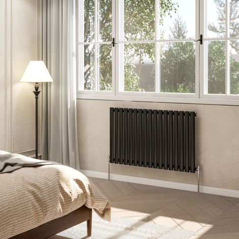 AVER-GROWTH Black Radiator Horizontal Oval Column Single Panel Rad 600x1003mm (1/5)