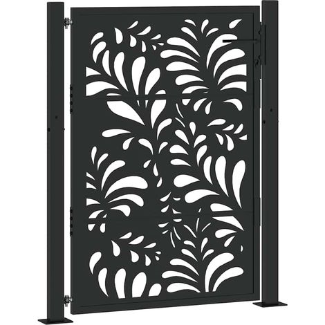 vidaXL Puerta de jardín negra 100x125 cm diseño ondulado de acero (1/2)