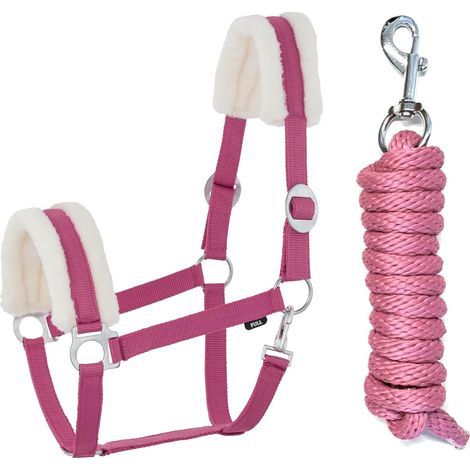 1 Ensemble Licol Et Longe Fourrure Synthétique Réglable Mousqueton Sécurisé Pour Cheval Poney Jouet (1/4)