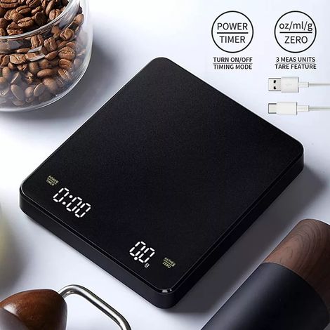 1 Balance café, précision 0.1g, minuteur intégré, USB rechargeable, pour espresso (1/5)