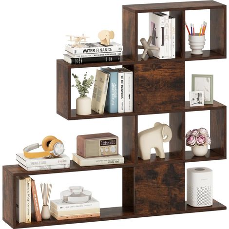 COSTWAY Bibliothèque à 5 Niveaux en Forme de S, 6 Compartiments, Étagère de Rangement, Meuble Escalier pour Salon Bureau Chambre (19,5 x 120 x 109 cm,Marron Rustique) (1/5)