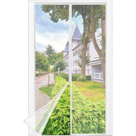 Mosquito Net for Doors and Windows, 95 x 215 CM - Fine Mesh White Fly Screen, Self-Closing, The Velcro Strip at the Top of the Magnetic Shutter Has Been Widened to 3.8 CM (1/5)