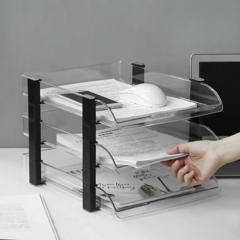 Transparenter Acryl-Ablagekorb – 3-stöckiger Büro-Dokumentenorganizer (280 x 372 x 247 mm) (1/5)