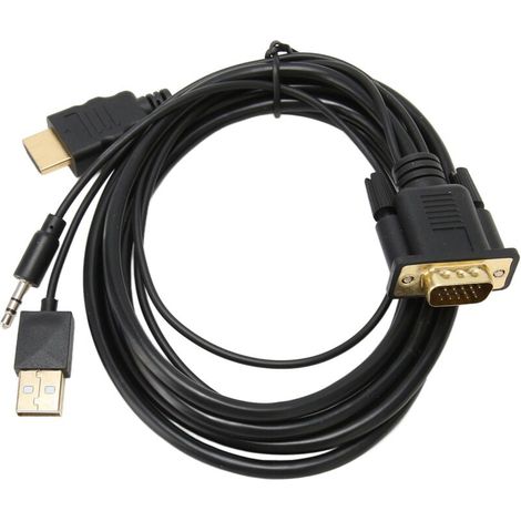Convertisseur VGA-HDMI avec Son et Alimentation - Câble Adaptateur Vidéo 1080P pour Ordinateur Portable et Écran (1.8 mètres) (1/5)