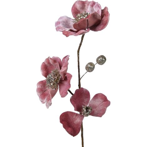 Fiore di velluto con brillantini L 10 x P 10 x H 56 cm