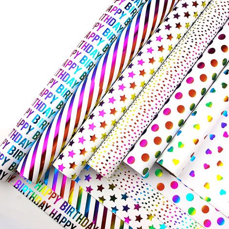 Papier D Emballage - 50 cm x 70 cm - Papier Art - Motifs Unis Points Et Rayures - Pour Cadeaux Anniversaire Noel Mariage (1/2)