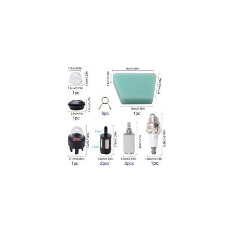 Ede Kit de 12 durites d'essence de 30 cm, filtre à essence, poires d'amorçage, bougie d'allumage, joint de réservoir, pour tronçonneuse et souffleur.