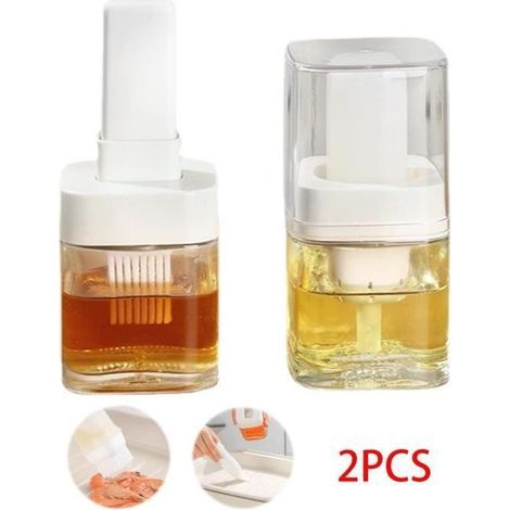 Bouteille d'huile,Distributeur d'Huile d'Olive en Verre,Pinceau Cuisine,Pinceau d'huile en Silicone,Pinceau à Badigeonner,pour Steak (1/4)