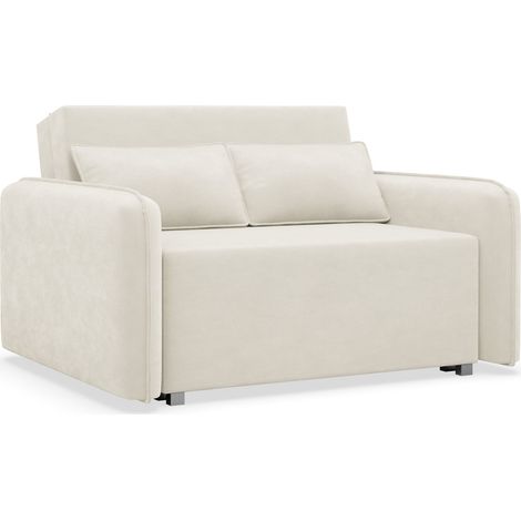 Selsey DUELIA – Canapé convertible 2 places avec coffre, chenille hydrophobe, crème