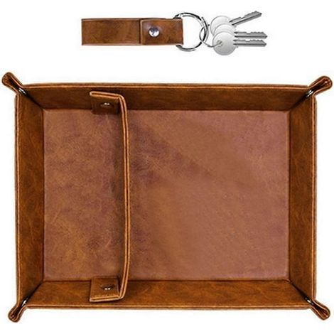 PU Leather Valet Tray for Men - Nightstand Organizer with Dividers B (1/5)