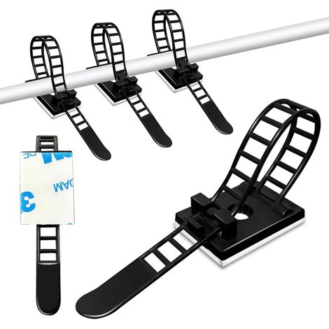 (Noir)50 Pièces Clip Cable Adhesif avec Vis Clips de Gestion des Câbles et Serre, Attaches de Câble en Nylon Réglables pour Le Bureau à Domicile, La Télévision, L'ordinateur (1/5)