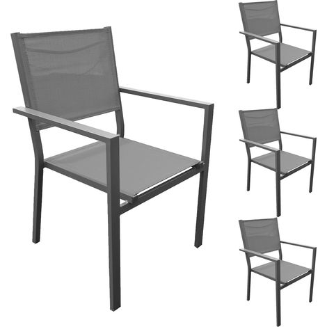 Lot de 4 fauteuils en aluminium et textilène coloris gris (1/5)