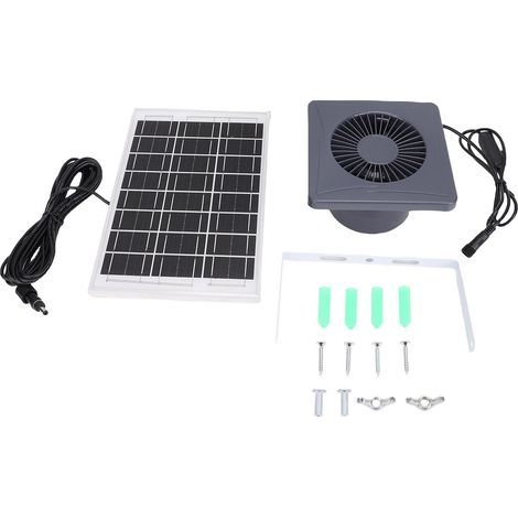 Ortviai Ventilateur d’extraction solaire 4 pouces avec panneau 6 W, gris, pour poulailler, serre et abri animal (1/5)