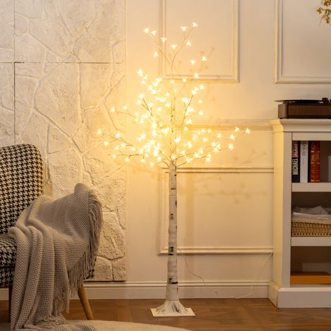 Albero artificiale, ciliegio artificiale in fiore, con 120 LED, 3 livelli di luminosità, bianco caldo, corteccia realistica, 21 x 21 x 150 cm (1/5)