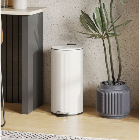 Cubo de basura con pedal 30 L 36 x 30 x 60,5 cm blanco, tapa softclose, metal MEUBLIV (1/5)