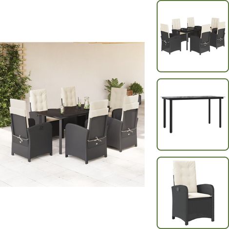 Cuscini da giardino - vidaXL Set da Pranzo da Giardino 7 pz Nero con Cuscini in Polyrattan - Poltrona da giardino