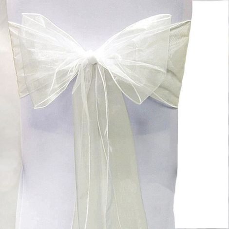 Lot de 25 Organza Noeuds de Chaise d'ivoire Décoration Mariage Baptême Fête 18 x 275cm Aa10051 (1/4)