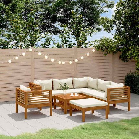 vidaXL Muebles de jardín 8 pzas cojines crema madera maciza de acacia (1/5)