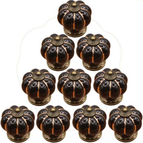 10 Pièces 4X4cm Vintage Europe Potiron Style Boutons Poignée Céramique Poignée de Porte Armoire Tiroir Placard Cuisine Poignée Armoire Poignées Boutons Tirer - Noir (1/4)